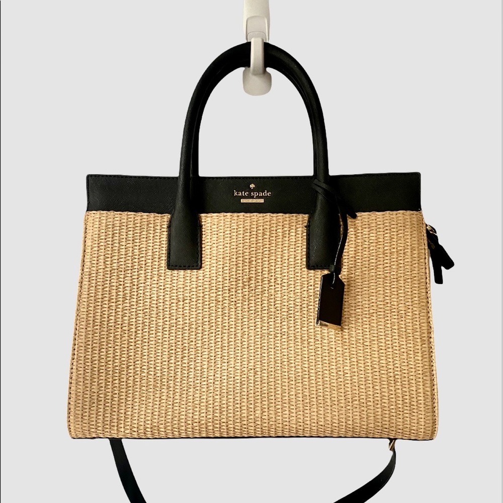 Kate Spade Candace straw satchel black tote